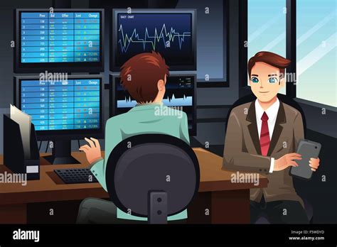 A Vector Illustration Of Stock Trader Looking At The Stock Market