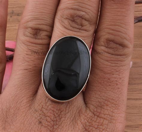 925 Sterling Solid Silver Black Onyx Oval Shape Gemstone Ring Etsy