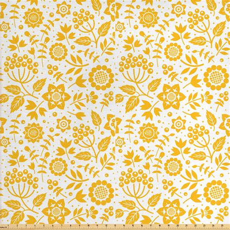 Yellow Flower Fabric By The Yard Rustic Composition With Berries Twigs