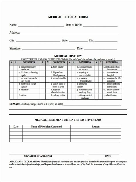 Physical Examination Report Form Printable Medical Forms Letters Gambaran