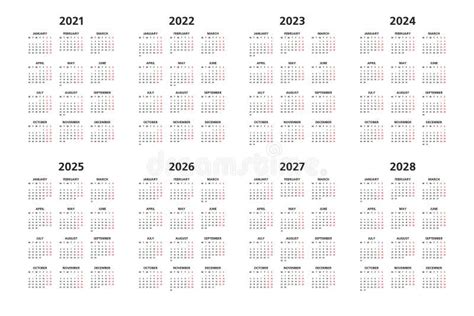 Calendar 2021 2022 2023 2024 2025 2026 2027 2028 Years Stock