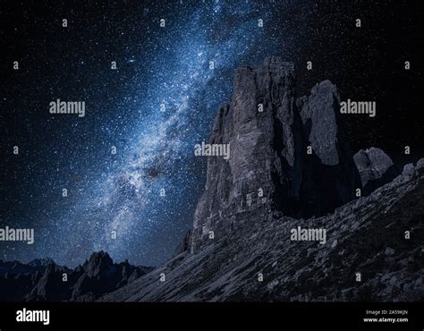 Milky Way Over Tre Cime At Night Dolomites Stock Photo Alamy