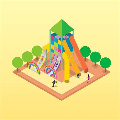 Isometric Vector Playground With Kids Playing Stock Vector