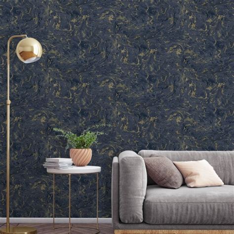 Marble Navy And Gold Wallpaper Grandeco