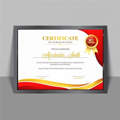Certificate Of Participation Template With Yellow And Red