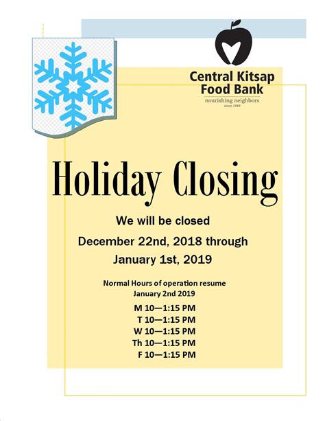 Holiday Closing Central Kitsap Food Bank