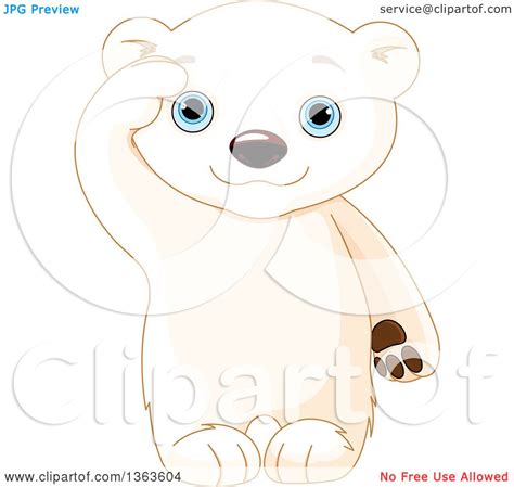 Clipart Of A Cute Baby Polar Bear Cub Saluting Royalty