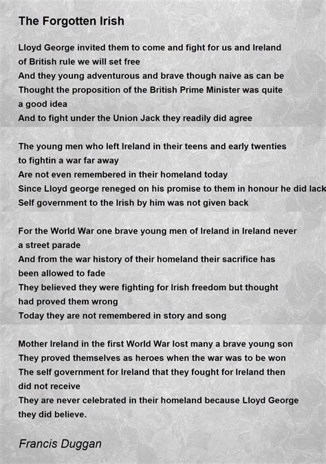 The Forgotten Irish Poem By Francis Duggan Poem Hunter