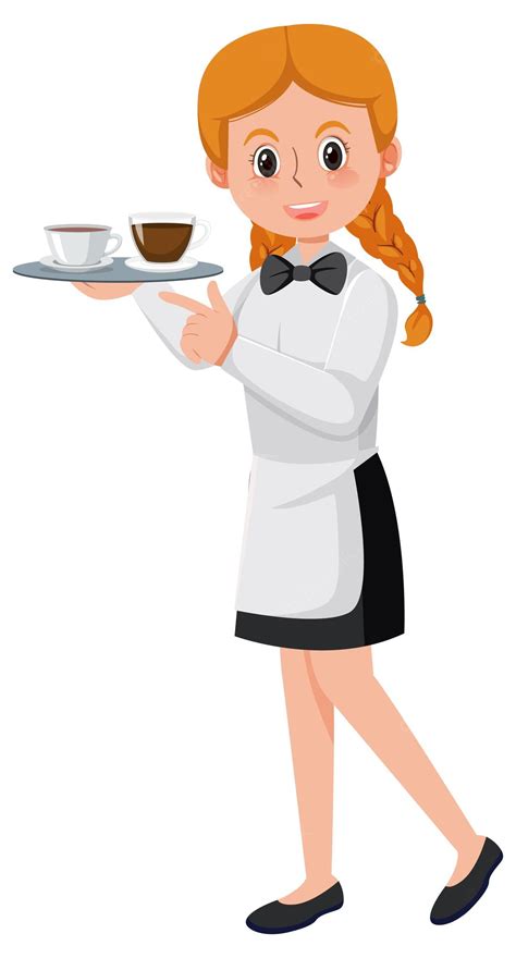 Premium Vector Young Female Waitress Cartoon Character On White