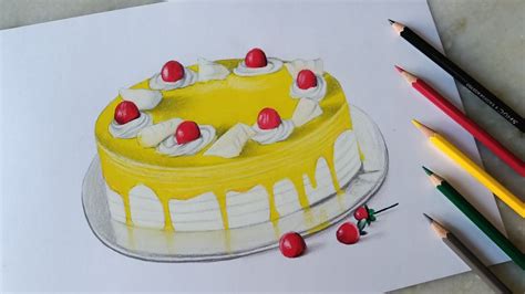 Cake Drawing With Coloured Pencils Realistic Cake Drawing YouTube