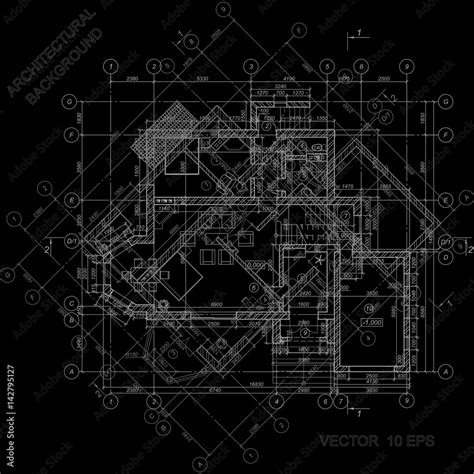 Detailed Architectural Plan On Black Vector Blueprint Architectural