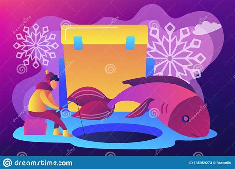 Ice Fishing Concept Vector Illustration. Stock Vector ...