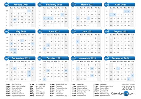 Excel Calendar 2021 With Week Numbers