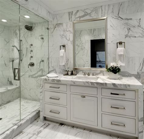 Bianco Carrara Marble Transitional Bathroom