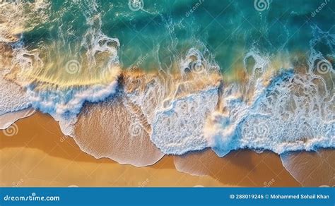 Beautiful Tropica Wave On Empty Beach Gold Sand Deep Blue Water
