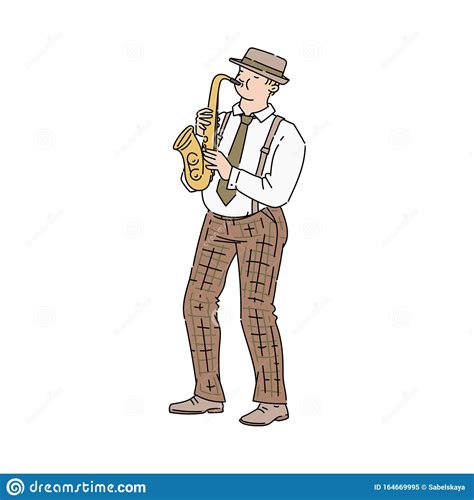 Saxophone Player Musician Man Vector Illustration In Sketch Style