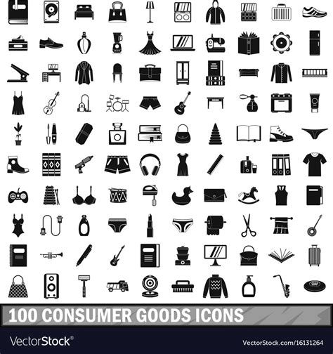 100 Consumer Goods Icons Set Simple Style Vector Image
