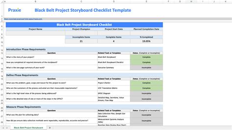 Black Belt Project Storyboard Template Six Sigma Software Online Tools