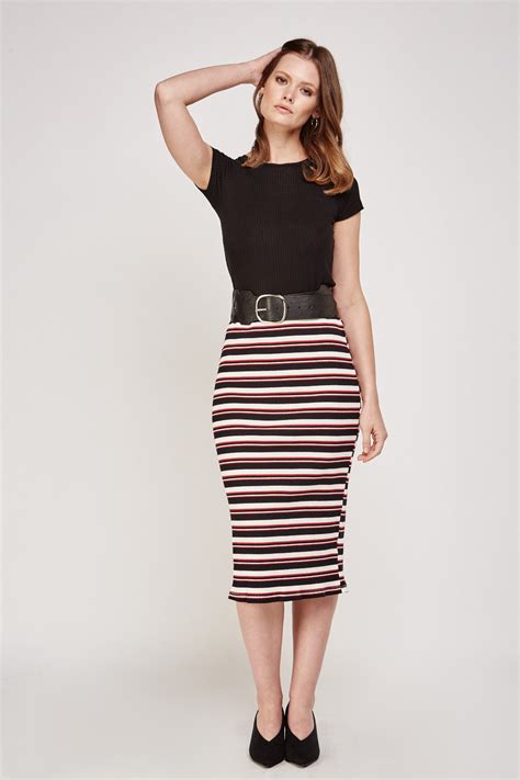 Striped Ribbed Midi Skirt Just 3