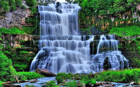 X Px P Free Download Waterfall Vegetation Rocks Water Hd Wallpaper Peakpx