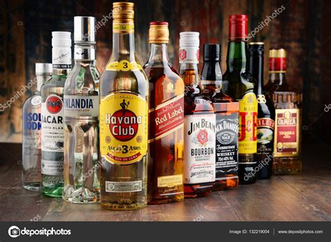 Bottles Of Assorted Hard Liquor Brands Stock Editorial Photo