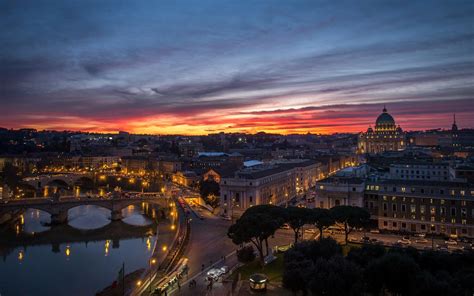 Roma Città Del Vaticano Case Notte Sunset Panorama Edifici Di