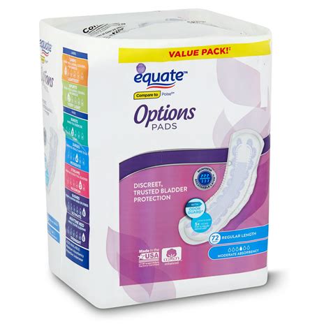 Equate Options Womens Moderate Regular Incontinence Pads 72 Count