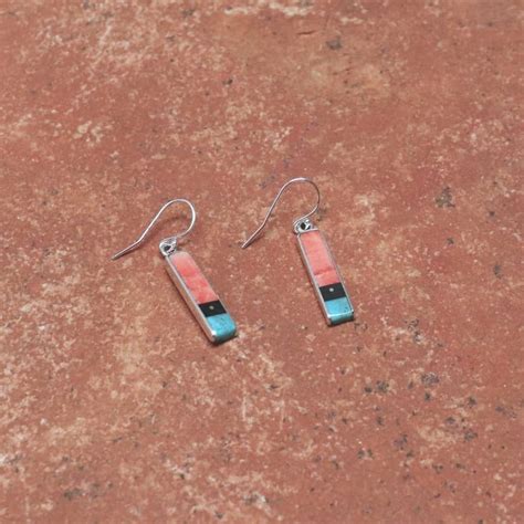 Earrings Turquoise Red Shell Inlay By Jimmy Poyer JJPE 120Z