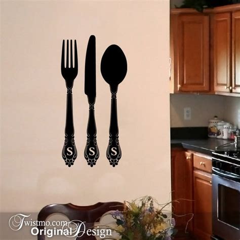 fork knife spoon kitchen wall decal with custom by twistmo on etsy