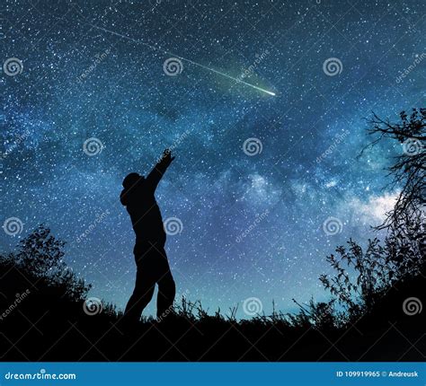 Man Watching The Stars In Night Sky Stock Image Image Of Space