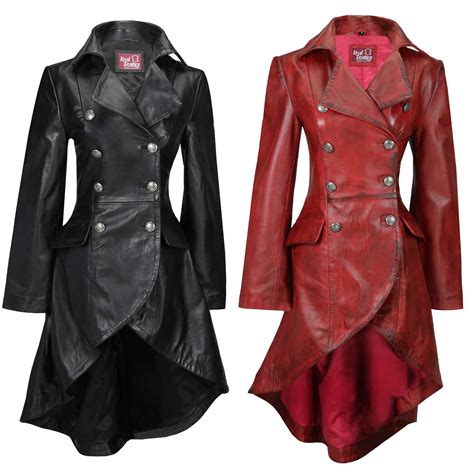 Ladies Real Leather Black Gothic Jacket Fitted Victorian Style Lace Back Coat Ebay Steampunk