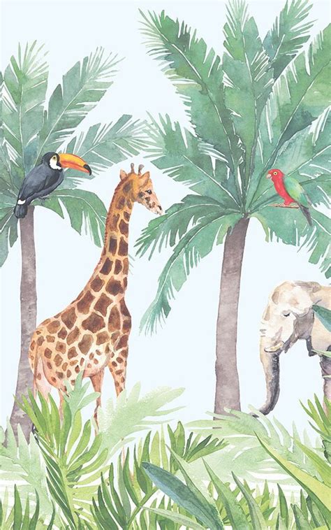 Shop trendy woodland nursery themed fabrics from the world's largest marketplace. Watercolor Animal Wallpaper | Cute Jungle Style ...