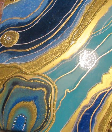 36x36 Blue And Gold Resin Geode Art Modern Wall Art Etsy