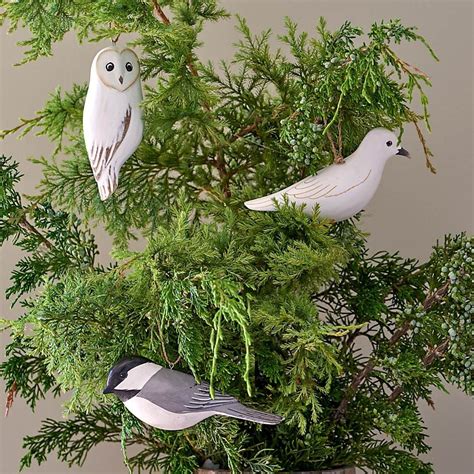 Handmade Wooden Bird Ornaments Set Of 3 White Flower Farm