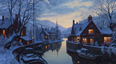 Winter Village River Wallpapers Hd Download Free
