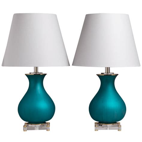 An Unusual Pair Of Teal Glass And Lucite Table Lamps 1960s At 1stdibs