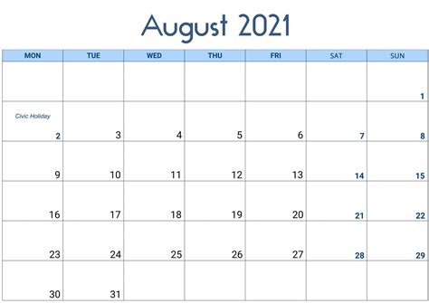 Printable August 2021 Calendar With Holidays Free Printable Calendar