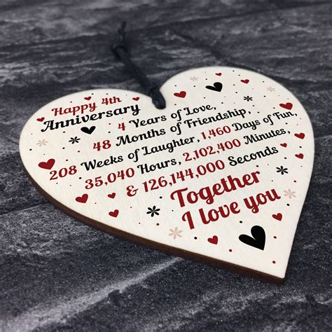 Anniversary gifts for him wood. 4th Wedding Anniversary Gift For Him Her Wood Heart Keepsake