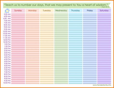 Printable Weekly Hourly Schedule Template Daily Calendar Template 10