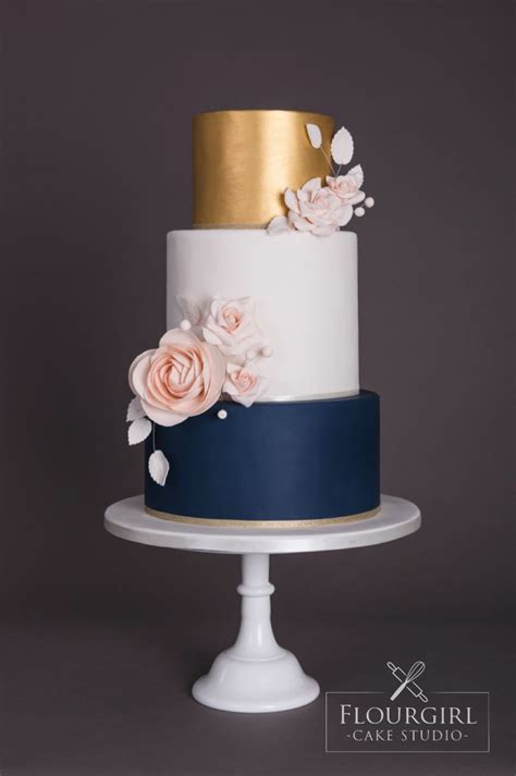 Rose Gold And Navy Blue Wedding Cake Cake Elegant Navy Silver Chicwedd