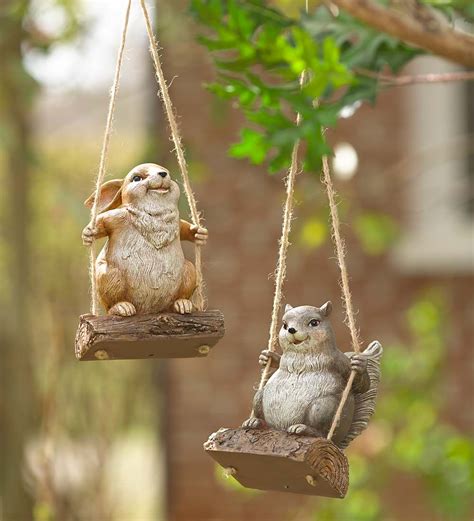 Animal On A Tree Swing Hanging Decoration Decorative Garden Accents