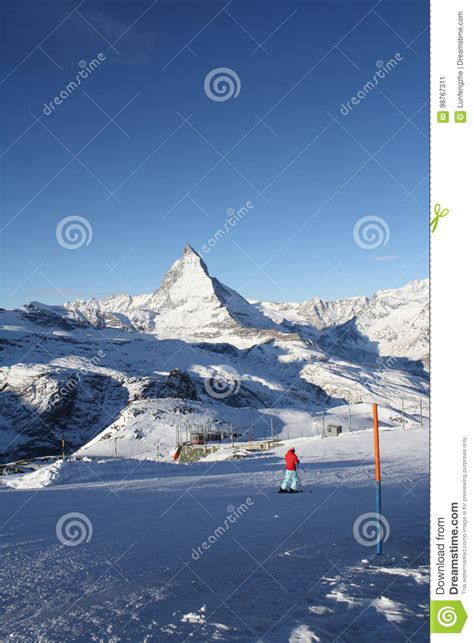 Scenic View On Snowy Matterhorn Peak In Sunny Day With Blue Sky And