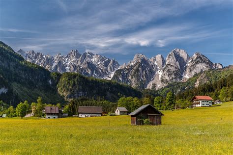 Free Wallpapers Alps Austria Mountain Village Houses House Valley Meadow