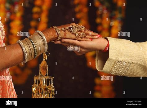 Newlywed couple promising to each other in wedding ceremony Stock Photo