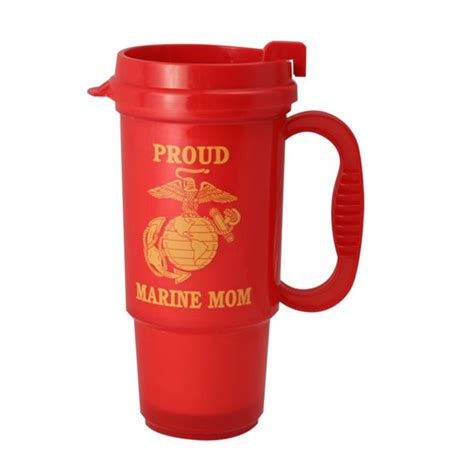 Proud Marine Mom Travel Coffee Mug And Lid Red Stars N Stripes Co