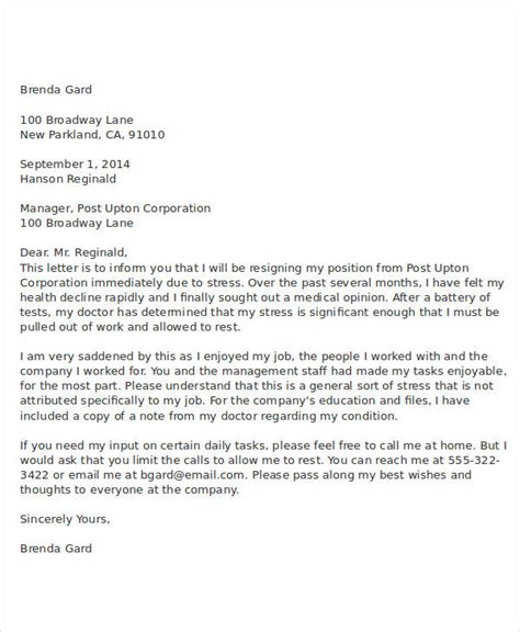 Best Resignation Letter Due To Stress Sample Resignation Letter