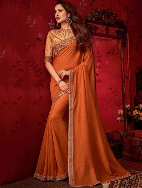 Rust Orange Art Silk Anmol Elegance Designer Saree 9016 - Womenz Fashion
