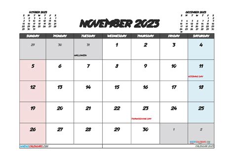 Downloadable November 2023 Calendar With Holidays Printable Free Pdf In