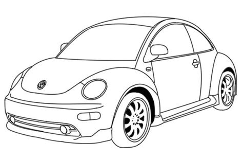 Volkswagen Beetle Line Drawing Sketch Coloring Page