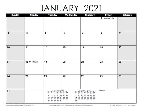Vertex42 Printable Calendar 2021 Calnda